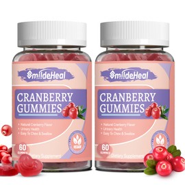 SmildeHeal Cranberry Gummies 1000mg, Cranberry Supplements for Women, with D-Mannose 250mg, Womens Probiotic Gummies, Urinary Tract Health, Cranberry Flavor, NO GMOs, 60 Count (Pack of 2)