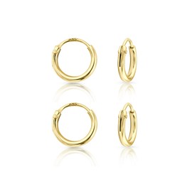 DTPsilver - Women's Small Hoop Earrings - 2 Pairs of Earrings 925 Sterling Silver Yellow Gold-Plated - Helix/Tragus/Cartilage - Thickness 1.2 mm - Diameter 8 mm, Sterling Silver
