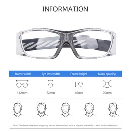 SooGree Sport Goggles for Mens, Basketball Soccer Football Protective Eyewear Safety Goggles Adult Racquetball Goggles Lens Replaceable（Transparent frame grey pads）