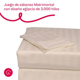 CUORY Juego De Sábanas Matrimonial 3000 Hilos Egipcian Premium | Sabana De Microfibra Lujo Súper Suave y Ligera | 2 Fundas, 1 Sabana De Cajon, 1 Sabana Plana | Rayas Diseño | Crema