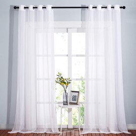 NICETOWN White Sheer Curtains 108 inches Long Privacy for Bedroom, Extra Long Curtains 2 Panels Grommet Top Translucent Drapes 54 Wide for Living Room/Patio Glass Door (2 Pc, 54W x 108L inch, White)
