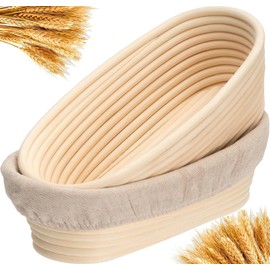 Gamiu Bread Proofing Baskets Set of 2 10.2 inch Oval Shaped Dough with 3 Proofing Bowls w/Liners Perfect for Professional & Home Sourdough Bread Baking