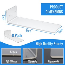 Tolare 8 Pieces Floating Shoe Racks, Clear Acrylic Floating Shoe Display Shelves with Screws and Anchors, 8 X 3 Inch Floating Shoe Shelves for Wall, Great for Bedroom, Gaming Room, Sneaker Collection
