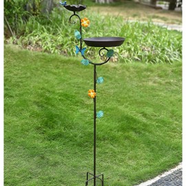 Aifeorzo Free Standing Bird Baths for Outdoors, 58" H Decorative Bird Bath Feeder Combo with Metal Stake, Upgraded 5 Spikes Detachable Antique Birdbaths for Garden Patio Yard Lawn (Butterfly)