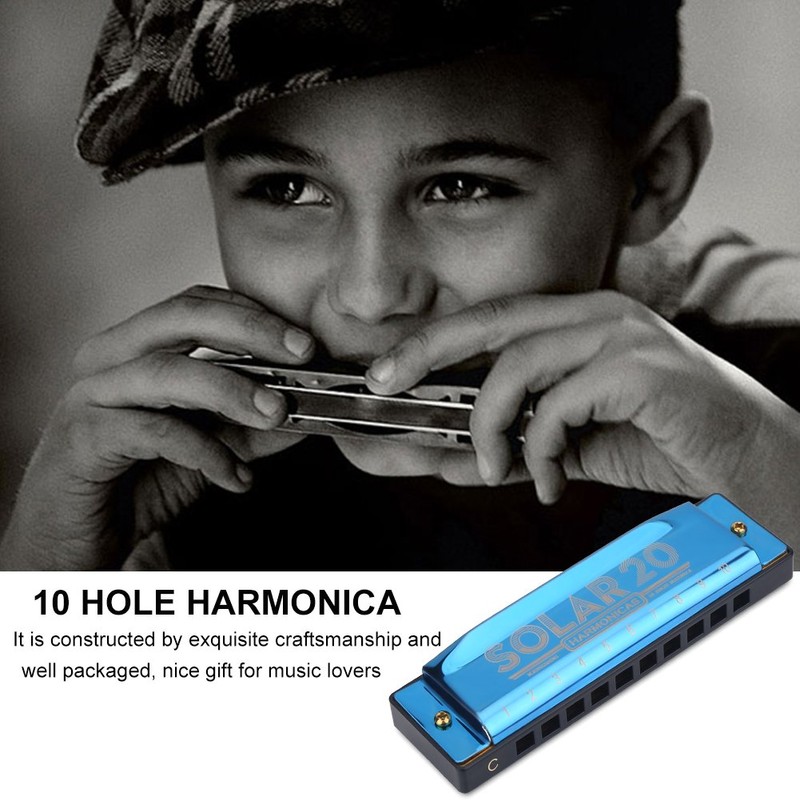 Key of C Harmonica, 10 Hole 20 Tone Blues Harmonica