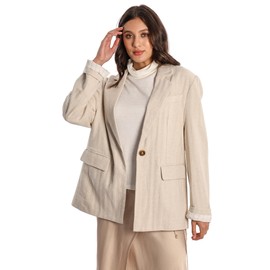 EELOTILE Womens Linen Blazer Shawl Collar Casual Office Jacket Single Button with Pockets