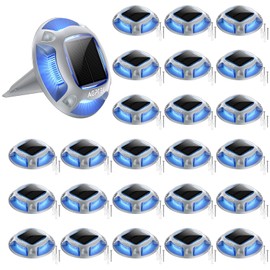 AGPTEK Solar Driveway Lights 24 Pack, 2 Colors in 1 Outdoor Solar Deck Dock Marine Waterproof LED Driveway Marker Security Lights for Outside Pathway,Boat Dock,Step,Walkway,Path,Garden