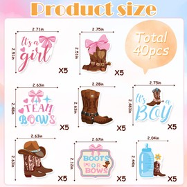 40Pcs Boots or Bows Cupcake Toppers Boots or Bows Gender Reveal Decorations Western Cowboy or Cowgirl Baby Shower Decor Party Supplies