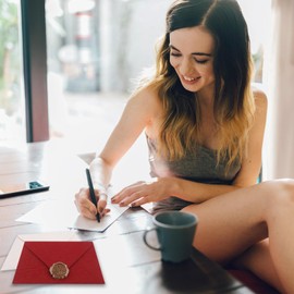 UMLIPOT Love Letter, Letter Paper with Envelope, 6 Linen Envelopes in Red and Beige, Vintage Letter Paper Envelope Set, for Wedding Invitations, Greeting Cards
