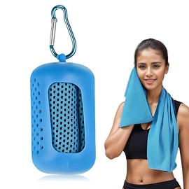 HABNI 1 Stück Kühlhandtuch, Kühlendes Handtuch, Cooling Towel, Kühlende Handtücher, Mikrofaser Kühltücher Hals mit Tragbaren Silikonhüllen, Blau