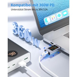 YEREADW USB C Tester Meter Voltmeter 4-30V 0-12A Type-C PD Multimeter USB Current Meter Display Voltage and Current Tester USB C Power Meter Capacity Voltage Tester Current Meter (KWS-2302C)