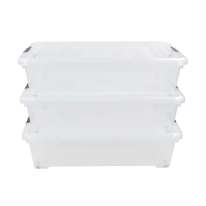Eagrye 3-Pack Plastic Underbed Storage Bin, Clear Under Bed Storage