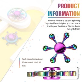 8 Pieces Rainbow Metal Spinner Cool Finger Spinners High Speed Hand Spinners Toys for Stress Anxiety Gift for Adults and Teens (Chic Style)