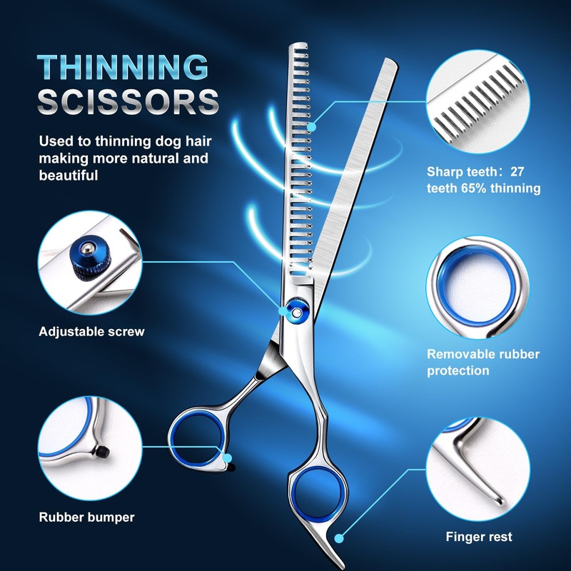 Professional Dog Grooming Scissors Set, 8-in-1 Stainless Steel Pet Grooming