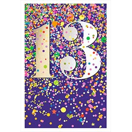 Nigel Quiney Girls 13th Birthday Card - Age 13 - Bright Confetti & Stars with Foil Details - Eco-Friendly & Recyclable - Made in Britain