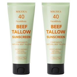 Tallow Sunscreen, Sunscreen for Face, Beef Tallow for Skin, Reef Safe Travel Sunblock Grass-Fed Natural for All Skin Type Deep Hydration Moisturizing Non Greasy Anti White Cast, 2 Packs