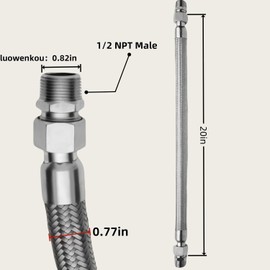 Industrial Grade Compressor Jumper Hose, 1/2 Inch NPT Male 20 Inches, 450 PSI & 750°F, Stainless Steel Flexible Metal Air Hose with Swivel Fittings, Includes Two 1/2 Inch NPT Male Adapters