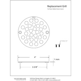 Westbrass A3192-62 4" OD Brass Shower Strainer Grid Drain Cover, Matte Black