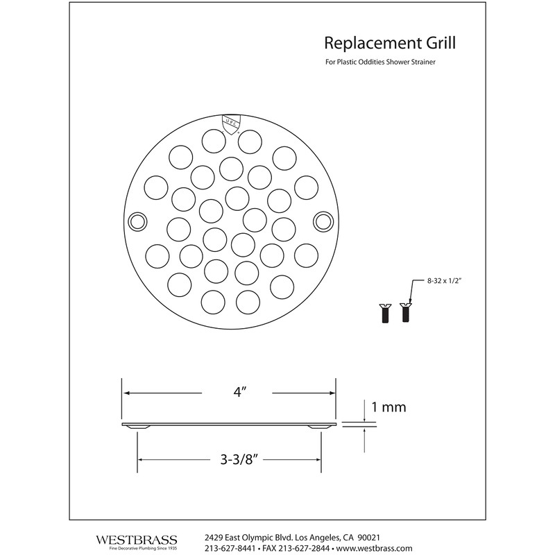 Westbrass A3192-62 4" OD Brass Shower Strainer Grid Drain Cover,