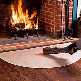 Plow & Hearth 27"x48" Half Round Flame Resistant Hearth Rug | Double Layer Fiberglass Fireplace Mat | Protect Home Décor Hardwood Floor and Carpet from Sparks and Embers Wood Stove