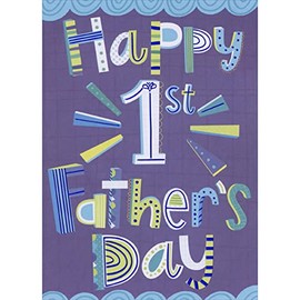 Designer Greetings Happy 1st: White, Green, Purple and Blue Letters on Purple 1st / First Father's Day Card for New Dad