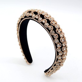 JORCEDI Full Rhinestone Hairband Padded Women Headbands Crystal Crown Hair Accessories For Women Girl Wedding Birthday Evening Party (Gold)