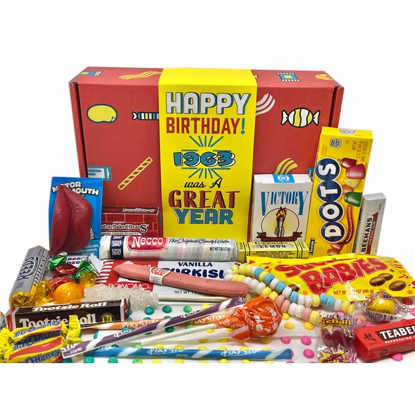RETRO CANDY YUM 1963 Candy Birthday Box - Celebrate Your Loved One's 61st Birthday with Our Candy from 1963 - Candy from the 60s to Take a Trip Down Memory Lane - 1960s Nostalgia Gifts