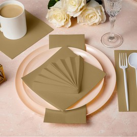 Disposable Luncheon Napkins Brown Paper, [200 Pack] 13" x 13" 2-Ply Quilted Brown Napkins For Weddings, Reception, Dinners, Party Or Event
