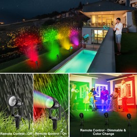 LEACOCO 1500LM LED High Brightness Outdoor Landscape Lighting 15W RGBCW Color Changing Landscape Lights Remote Control Spot-Lights with Plug in IP66 Waterproof Flood Light for Garden - 2 Pack