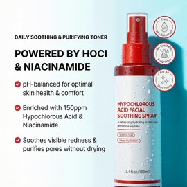 Hypochlorous Acid Facial Spray & Mist | Soothing for Visible Redness & Post-Sun Care | Niacinamide, Tea Tree & Eucalyptus | Calming for Sensitive Skin, No Synthetic Fragrance (Herbal Scent), 3.4 fl.oz
