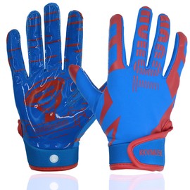 KKVIMUSE Youth Football Gloves, Sticky Kids Football Receiver Gloves, Flag Football Gloves Gifts for Boys Girls (Blue, Large)