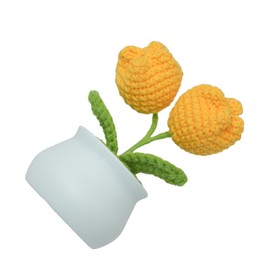 caiyjhao CrochetYellow Woven tulips with wool,Simulation Plant Crochet Hand-Woven Flowers for Home Room Table Office Ornaments and Birthday Gifts for Family Friends Anniversary.