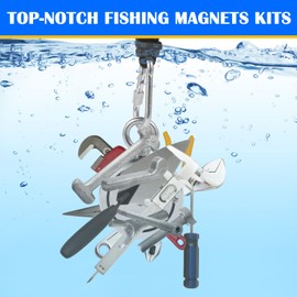 VNDUEEY 1725 LBS Magnet Fishing Kit, Strong Fishing Magnet Kit - Includes Heavy Duty 65 FT Rope, Grappling Hook, Gloves, Locking Carabiner - Magnetic Fishing for Treasure Hunt - 3.7 inch