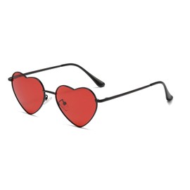 JCTAIFOO Polarised Heart Sunglasses for Women Vintage Fashion Love Shape Gold Metal Frame Cute Party Festival Glasses, black/red
