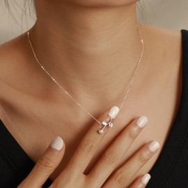 LOVWIAN 925 Sterling Silver Rose Flower Pendant Necklace for Women 14K Gold Plated CZ Rose Flower Necklace Rose Pendant Necklace Exquisite Floral Jewelry for Lover Couples Birthday (Silver, Rose)