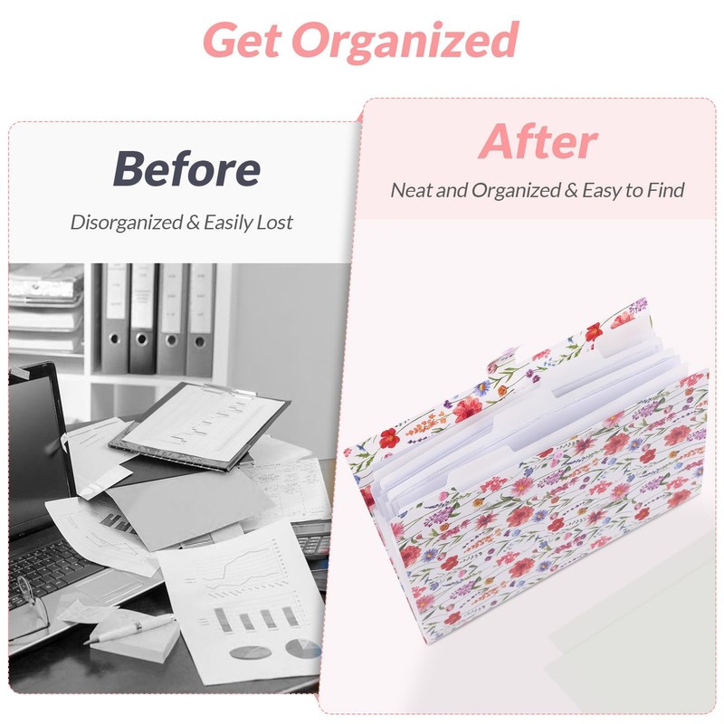 SKYDUE Accordion File Organizer, Floral Expanding File Folders with 5