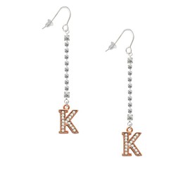 Delight Jewelry Rose Goldtone Crystal Initial - K - Silver-tone Long Sparkle Dangle French Earrings