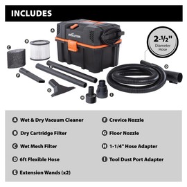 Evolution R15VAC 4-Gallon Wet Dry Shop Vac with Accessories | Heavy-Duty Vacuum & Blower | 70 CFM Airflow | Bagless Shop Vacuum for Jobsite Garage & Workshop | On-Board Storage | Compact & Portable