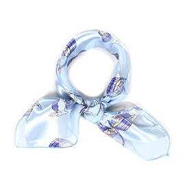 SERENITA Women Square Satin Stripe Silk Feeling Neckerchief - Head Hair Neck Scarves - 21"x21", Easter bunny and egg, Blue
