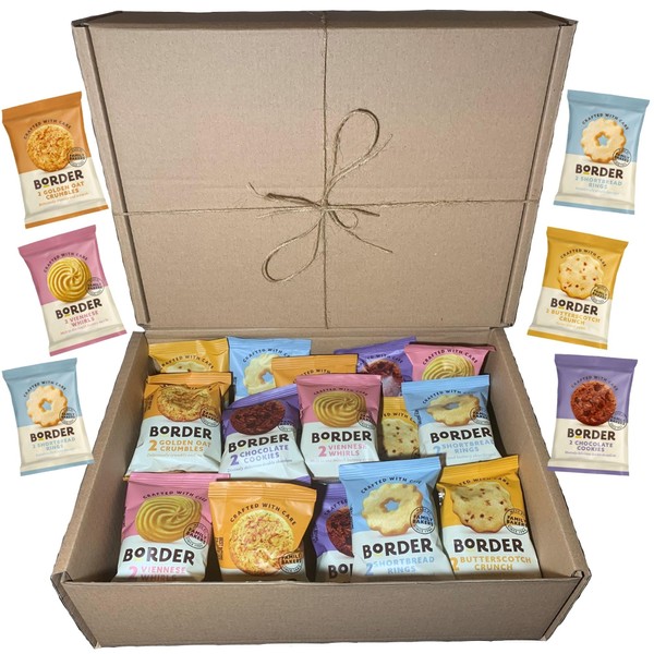 Border Biscuits Gift Set Biscuit Hamper Bundle Contains 15 Packs of Two Biscuits (30 Single Biscuits) Luxury Individually Wrapped Biscuits Hamper. Biscuit Gift Box With 30 Biscuits