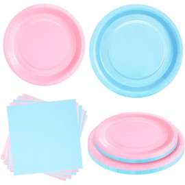 Bicuces 72 Pcs Gender Reveal Party Decorations Baby Shower Party Tableware Blue and Pink Gender Reveal Plates and Napkins Boys Girls Baby Shower Party Dinnerware for Wedding, Birthday