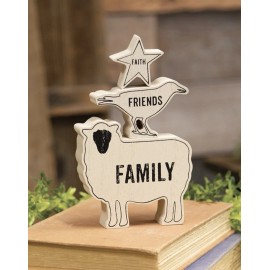 Faith, Family, Friends Animals Stacking Blocks 3 Pc Set Farmhouse Decor NEW
