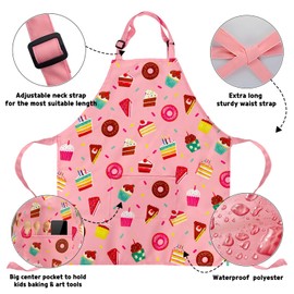 DECOWALL Girls Boys Toddler Chef Kitchen Aprons with Front Pocket for Kids Cooking Baking Painting Crafts Art Gardening Adjustable Strap Waterproof (Apron AP-001 002 003 004 201 202), Cupcake