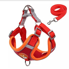Arnes para Perros Ajustable reflejante Marca Viene con Correa incluida, Chaleco Transpirable para Perros Chicos y medianos Pechera - (Rojo/Naranja, Me