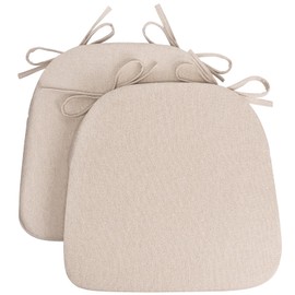 Sunsleek Chair Cushions for Dining Chairs, D-Shaped Seat Cushions with Removable Washable Cover and Ties, Chair Pads for Kitchen, Indoor Dining Room, Patio Chairs, 17'' x 16'', Set of 2, Beige