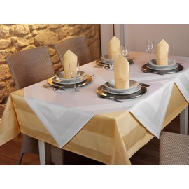 texpot Tablecloth 100 x 100 cm Yellow Satin Edge 100% Cotton Damask Tablecloth