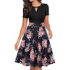 YATHON Women Dresses for Church Elegant Black Floral Print V-Notch