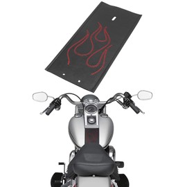 AC-MTORC PU Leather Gas Tank Panel Bib for Harley Softail FLSTF 2000-2017, For Dyna FXDWG 1993-2003 (Red Flame Style)