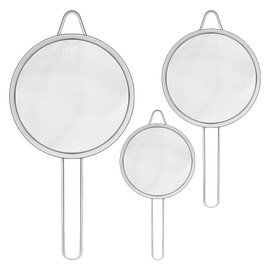 NUOMI Set of 3 Fine Mesh Strainer Spoon Stainless Steel Sieve Colander Sets Multifunctional Food Strainer with Long Handle for Sifting Flour, Tea, Frying Oil, Coffee Powder, Juice, Dia. 8/14/20 CM