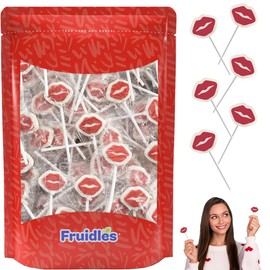 Fruidles Valentine's Day Red Lips Lollipop Sucker, White Lip Shaped Lollipop with Red Lips, Individually Wrapped Candy (1 Pound)